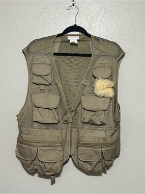 Vintage Ausable Men's Fly Fishing Tactical Outdoor Vest Tan Pockets Size XL 90s
